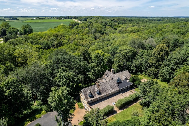 birds eye view of property with a wooded view