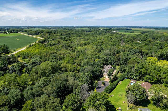 birds eye view of property with a wooded view