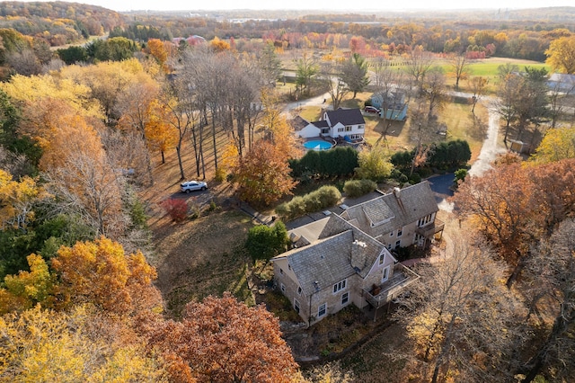 drone / aerial view with a rural view and a forest view