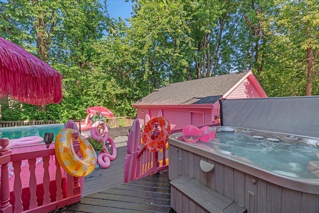 deck featuring a pool