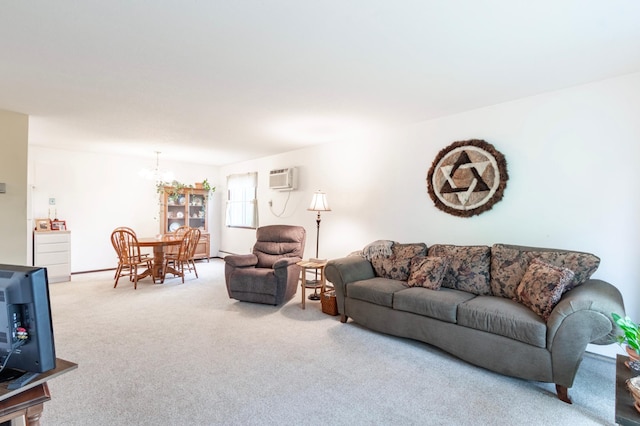 living room featuring carpet flooring and a wall mounted AC