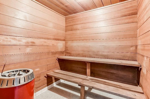 view of sauna / steam room with tile patterned floors