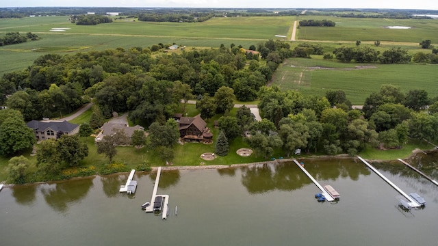 aerial view with a water view and a rural view