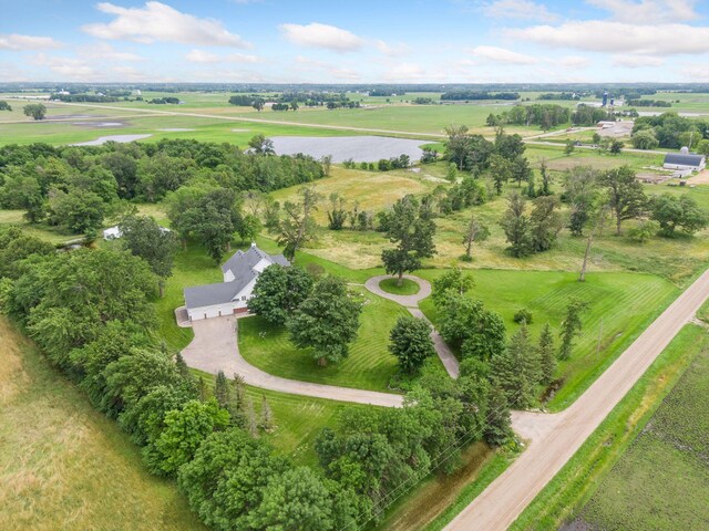 bird's eye view with a rural view and a water view