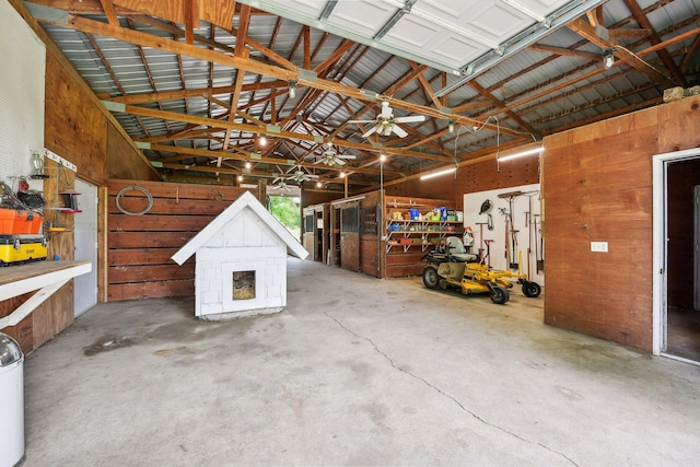 garage with metal wall