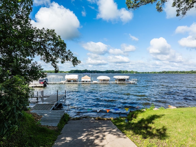 dock area with a water view