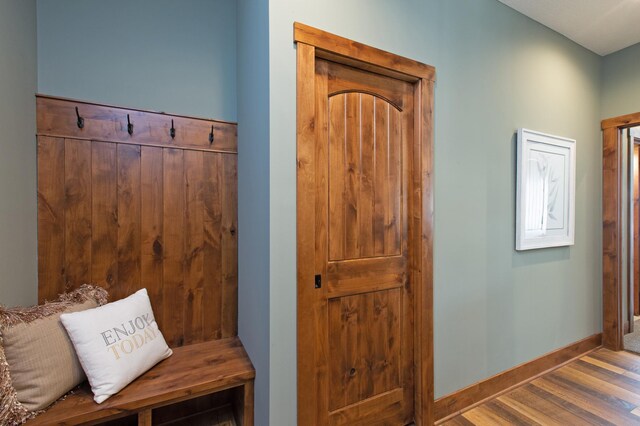 mudroom with hardwood / wood-style floors