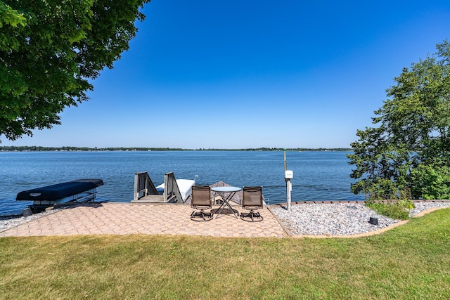 view of water feature with a boat dock