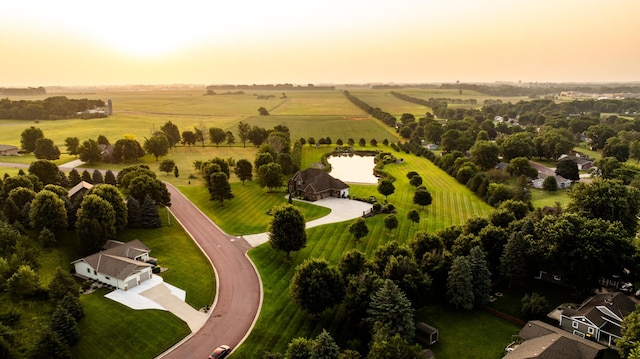 aerial view at dusk with a rural view