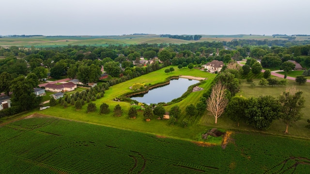 birds eye view of property featuring a rural view and a water view