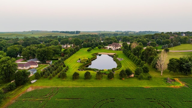 aerial view with a water view and a rural view