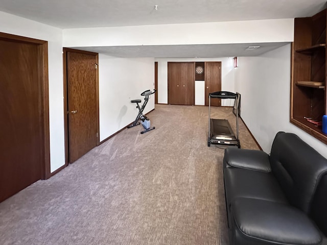 exercise room with carpet flooring