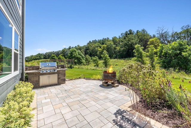 view of patio / terrace featuring a fire pit and grilling area