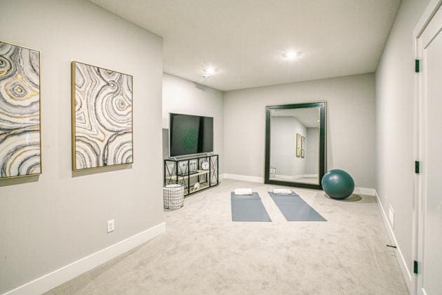 exercise room featuring carpet