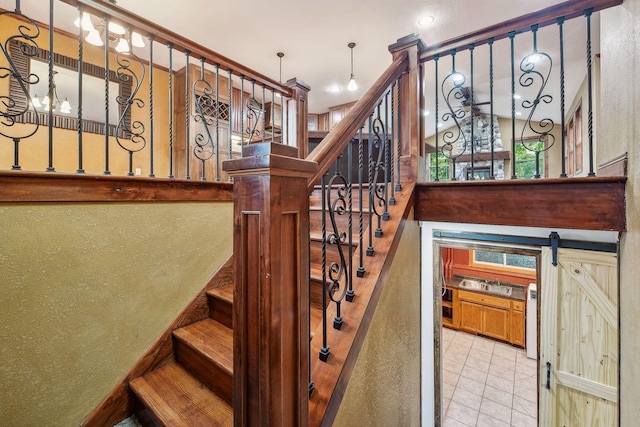 stairway with a barn door