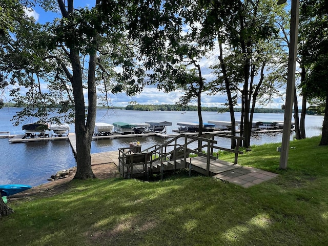 25683 Circle Dr, Garrison Twp, MN 56401 - dock with a water view and a yard