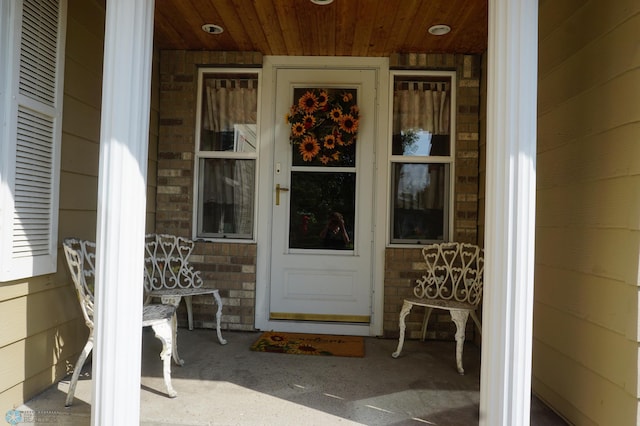 view of exterior entry with stone siding