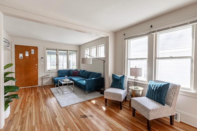 living room with light hardwood / wood-style floors