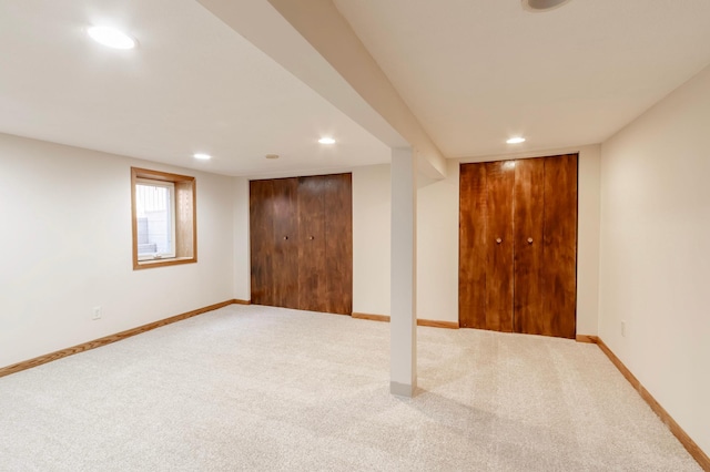 basement featuring carpet flooring