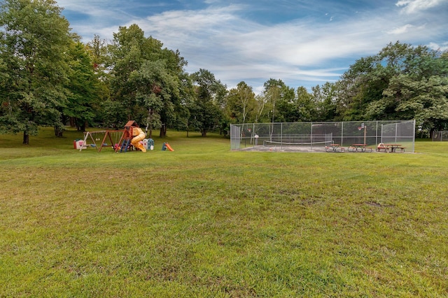 view of yard with fence and playground community