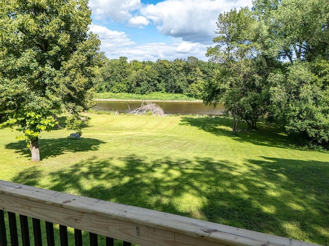 view of yard with a water view