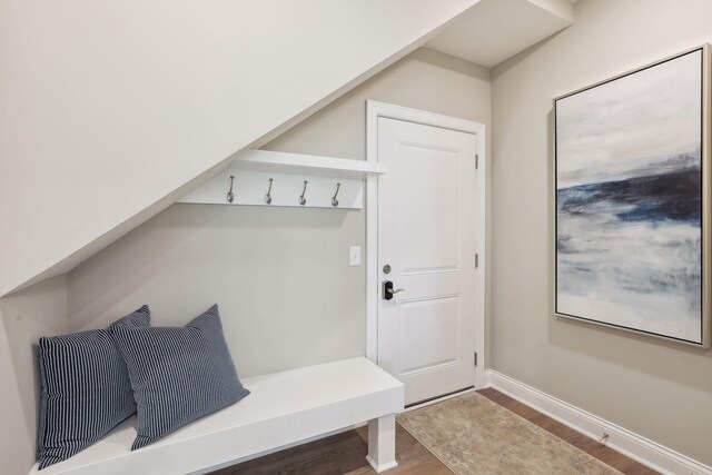 mudroom with hardwood / wood-style flooring