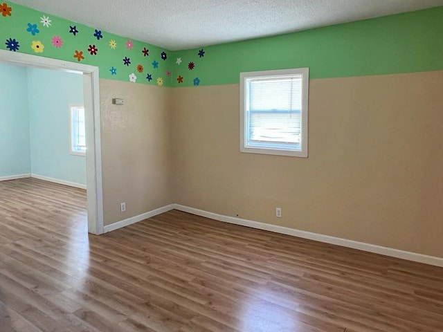 empty room featuring wood-type flooring and a textured ceiling