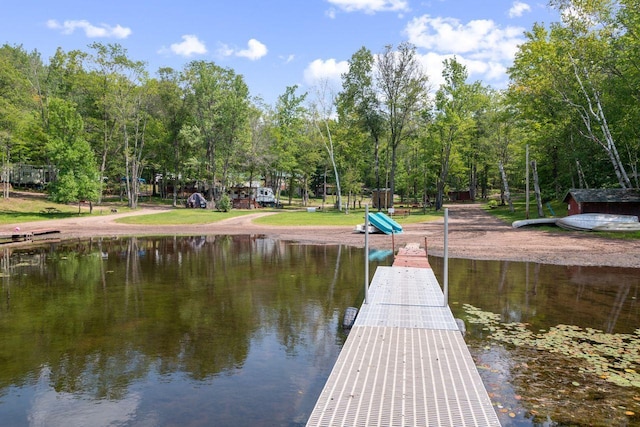 dock area with a water view