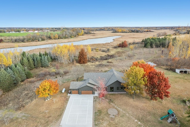 aerial view with a water view