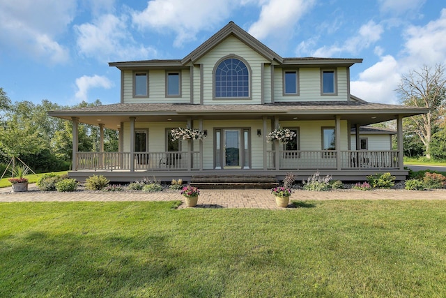 farmhouse-style home featuring a front lawn and a porch