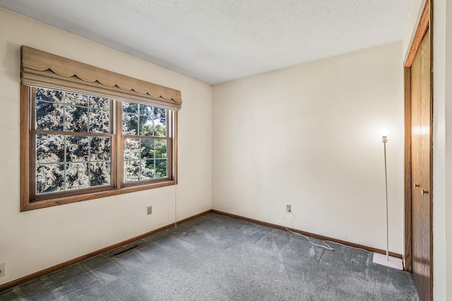 carpeted spare room with a textured ceiling