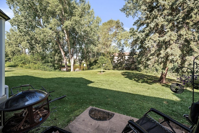 view of yard featuring an outdoor fire pit