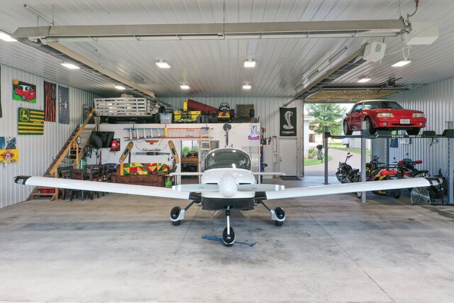 garage with metal wall