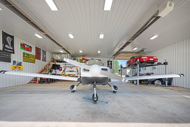 garage with metal wall