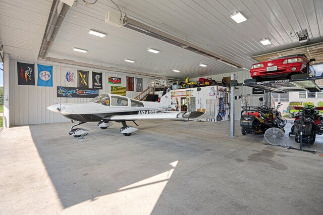 garage with metal wall