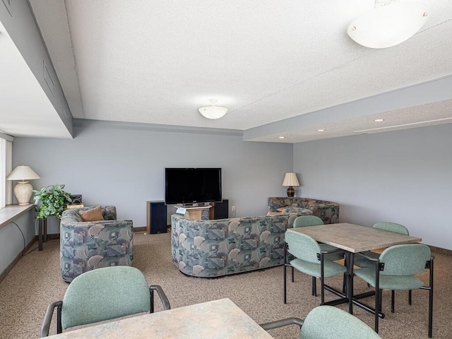 living room with a textured ceiling