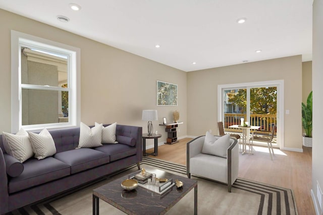 living room featuring light wood-type flooring