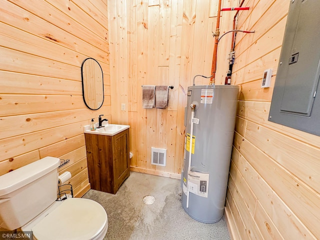 utility room with sink, electric panel, and water heater