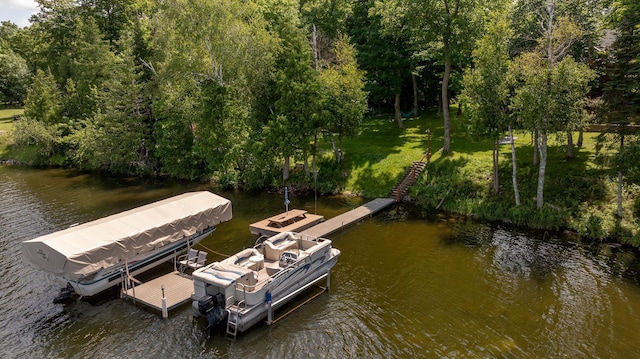 view of dock with a water view