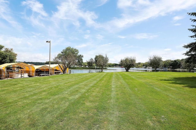 view of yard with a water view