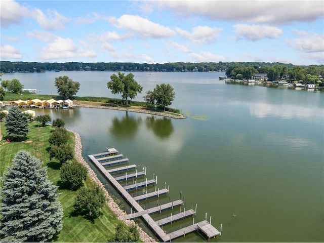 view of water feature with a boat dock