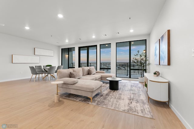 living room with light hardwood / wood-style flooring