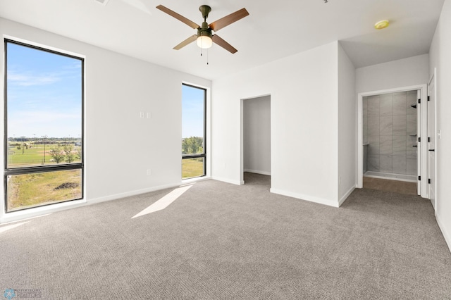 unfurnished bedroom with light carpet and ceiling fan