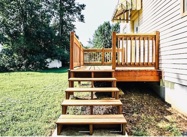 wooden deck featuring a yard