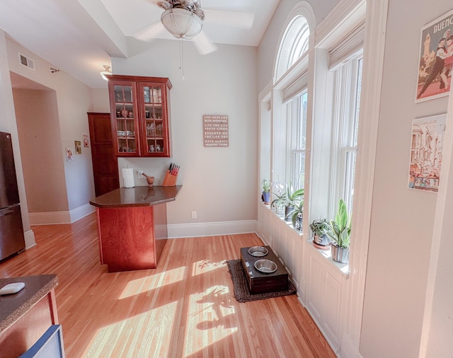 interior space featuring light hardwood / wood-style flooring and ceiling fan