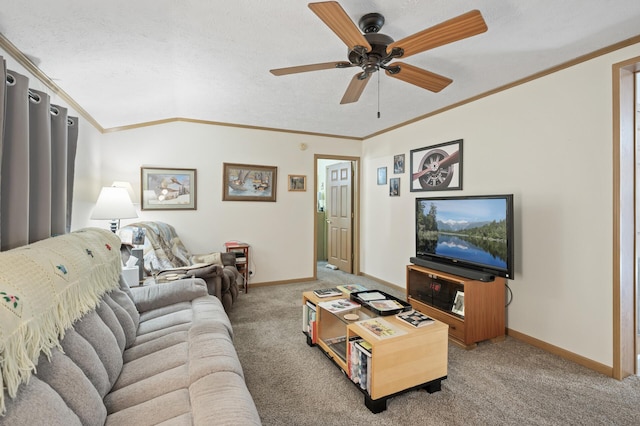 2894 115th Ave, Greenbush Twp, MN 55371 - carpeted living area featuring crown molding, baseboards, and ceiling fan