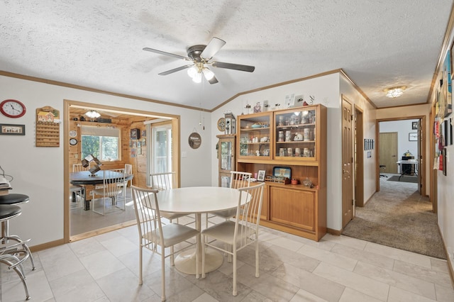 2894 115th Ave, Greenbush Twp, MN 55371 - dining room with ornamental molding, ceiling fan, baseboards, and a textured ceiling