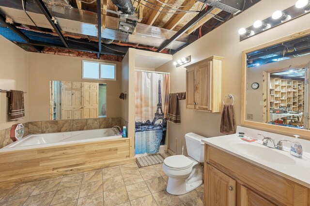 2894 115th Ave, Greenbush Twp, MN 55371 - bathroom featuring toilet, a garden tub, vanity, and a shower with shower curtain