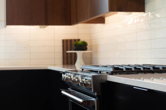 room details with stainless steel stove and tasteful backsplash