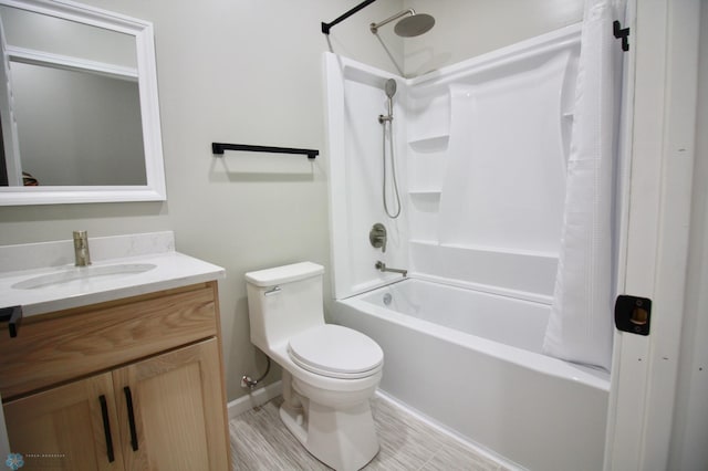 501 1st St NE, Hankinson, ND 58041 - bathroom with shower / bath combo, toilet, vanity, and baseboards